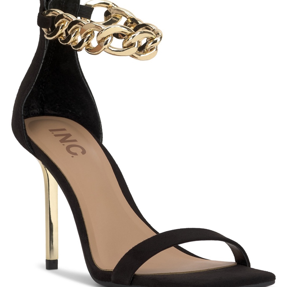 INC International Concepts Black Heels with Gold Chain Accent